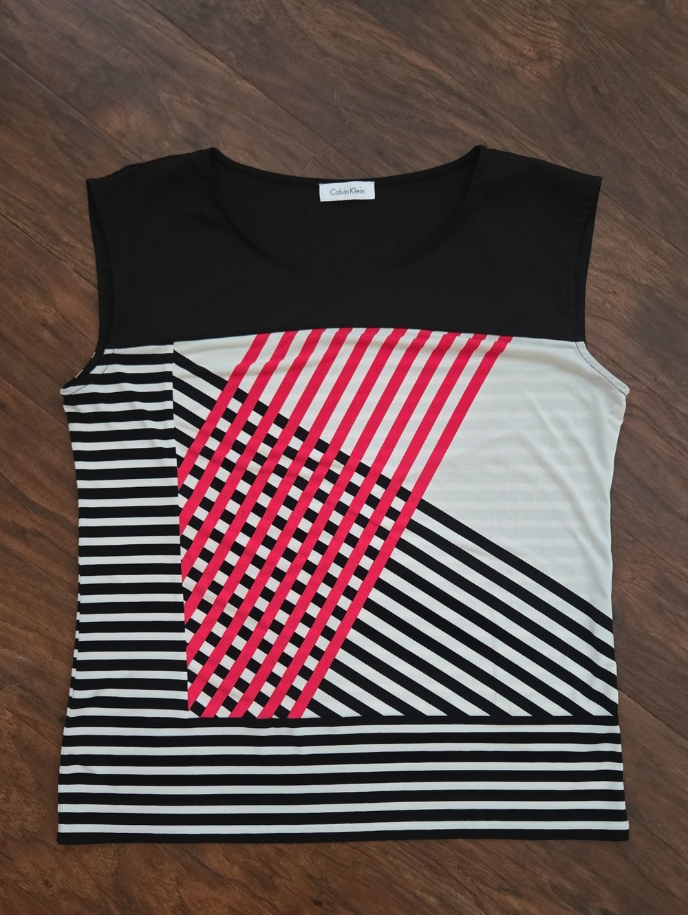 ​Calvin Klein Geometric Striped Colorblock Sleeveless Tank Top_0080
